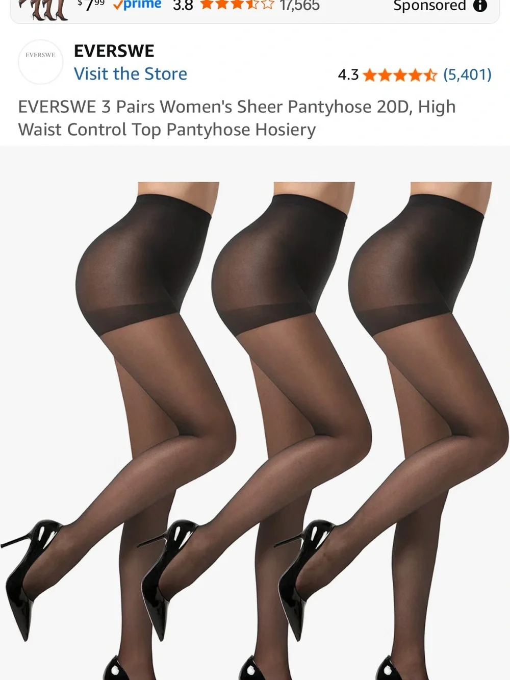 Classic Black Sheer Control Top Pantyhose - 3 Pack
